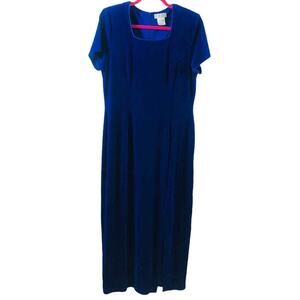 Worthington Blue Velvet Velor Vintage 90s Long Modest Maxi Dress Size 10
